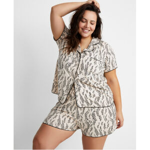 State of Day Women's XS Beige & Black 2-Pc. Short-Sleeve & Shorts Pajama Set NWT
